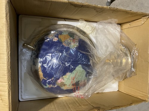 Large 19” High 13" Dia. Lapis Gemstone World Globe On Polished Brass Stand - Picture 4 of 5