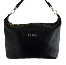 Furla Sophie Black Luxury Italian Pebbled Leather  Mini Purse Hand Bag