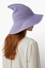 Lavender Purple Knit Pointy Witch Hat Soft Textured Wide Brim Accessory