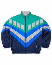 Oleg Cassini Vintage 90s Windbreaker Jacket Large Teal Navy Festival Retro Rave