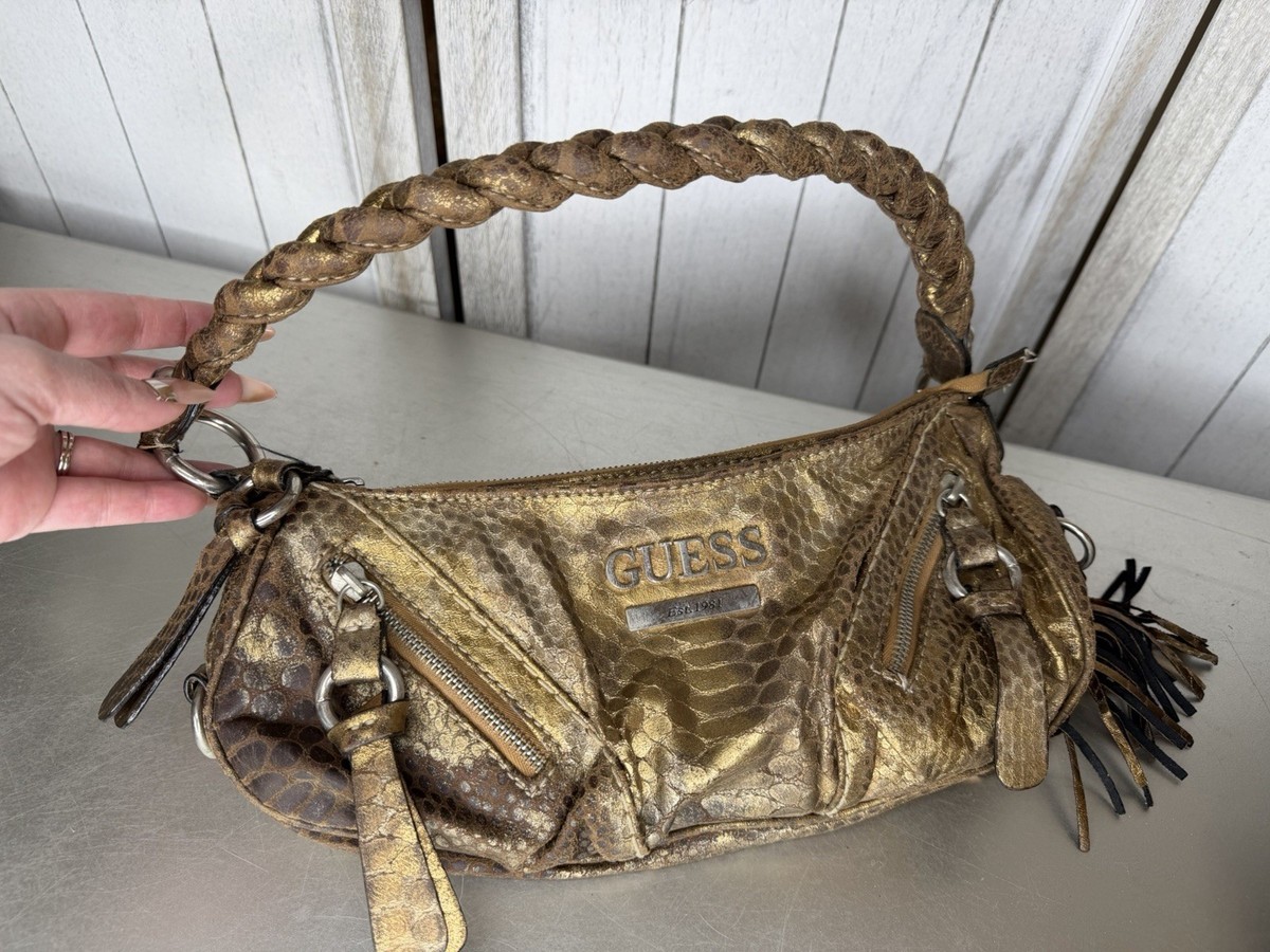 Vintage Guess Metallic Shoulder Small Bag Purse Y2K Logo Buckle