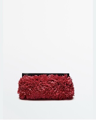 Massimo Dutti Fringe Leather Clutch Bag with Long Strap
