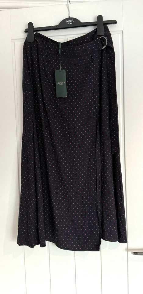 Falda midi envolvente Hobbs Carmel talla 10 azul marino y frambuesa detalle de anillo D £110 Foto 2 de 4