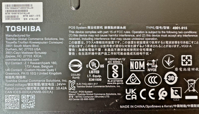 Toshiba POS Point of Sale TCX900 4901-915 i5-13500E / 16GB / 256GB