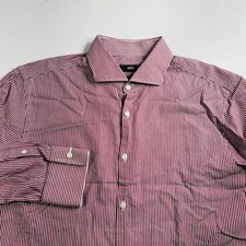 Hugo Boss Sharp Fit Dress Shirt Red Striped Long Sleeve Men  s Size 16.5 34/35