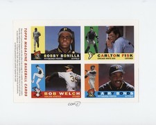 1990 Magazine Cards Full 4-Card Sheet Bobby Bonilla Carlton Fisk Bob Welch 0e7