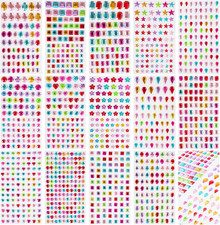 1200 Pcs 6 15Mm Self-Adhesive Gem Stickers, Includes Various Shapes - Heart, Sta