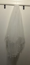 White Wedding Veil Beadwork Elbow Length Beautiful
