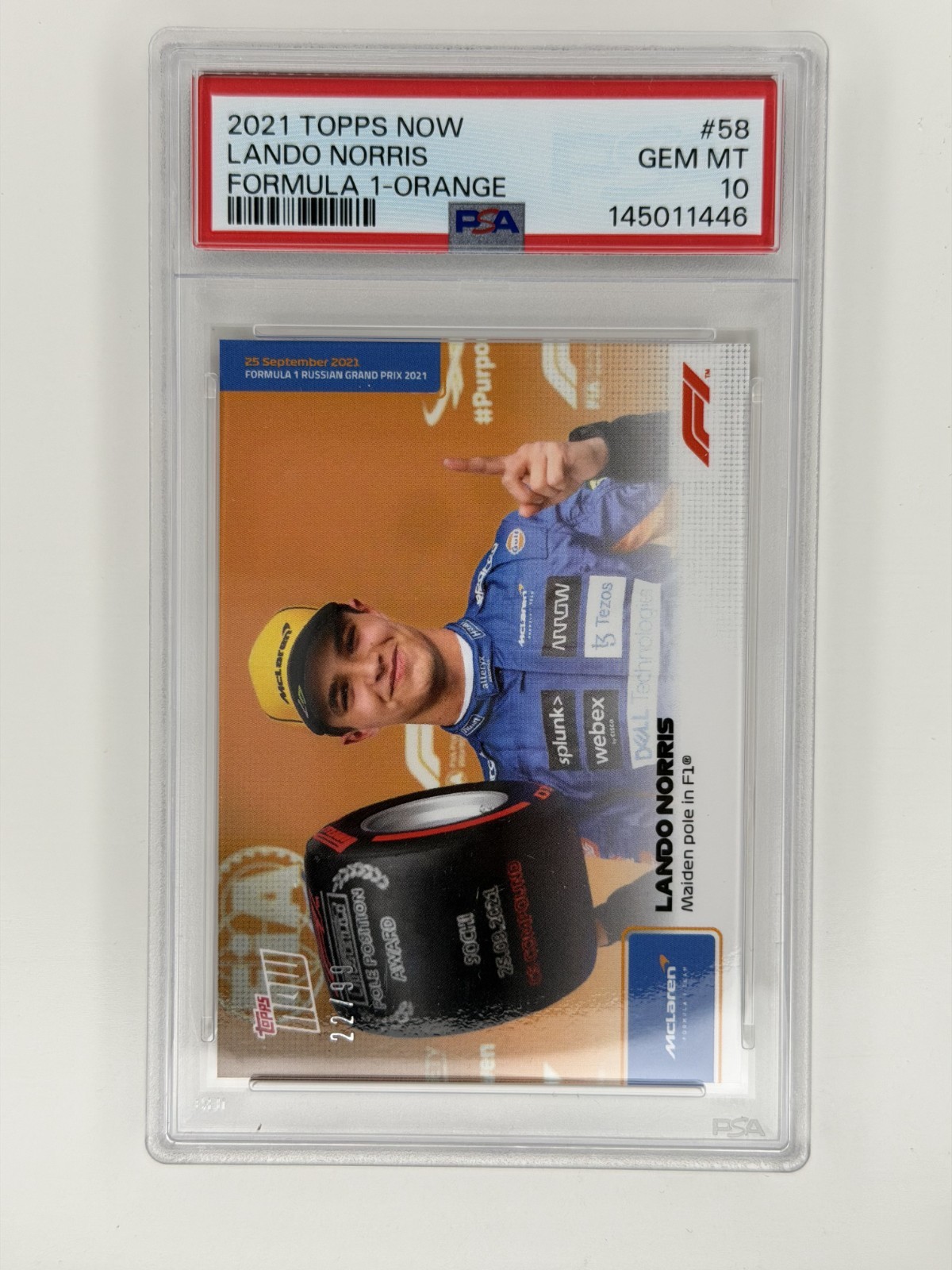 2021 Topps NOW F1 Formula 1 Lando Norris #58 Orange 22/99 PSA 10