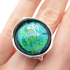 HAGIT GORALI 925 Sterling Vintage Israel Dichroic Glass Modernist Ring Size 6