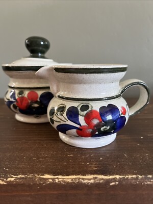 Waechtersbach West Germany Hand Painted Stoneware Creamer and Sugar Bowl