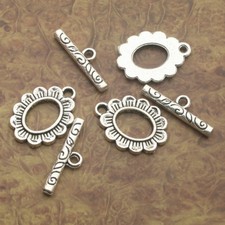 6sets 15x21mm Tibetan Silver oval flower toggle clasps X0208