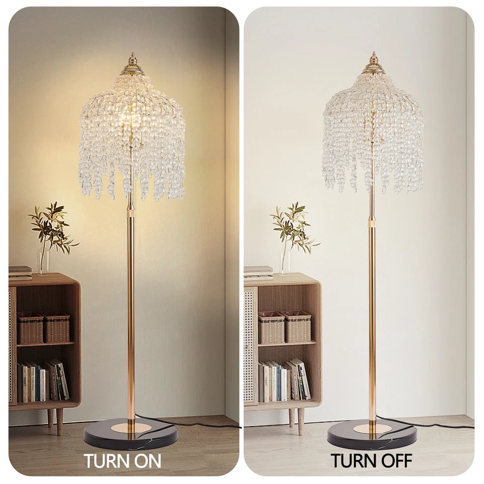 63'' Gold Elegant Crystal Floor Lamp w On-Off Foot Switch Living Room Lighting - Image 3 of 4