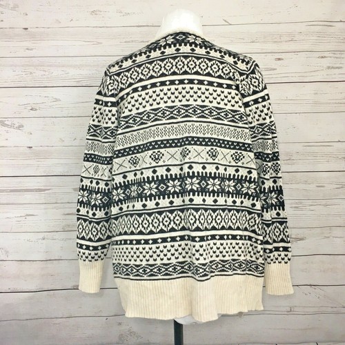 Torrid Womens Boho Open Front Cardigan Sweater Black & White Nordic Print Size 1 - Picture 2 of 5