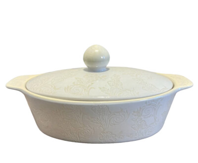 Blue Harbor Collection 2.5 qt. Floral Cream & White Casserole Dish w ...