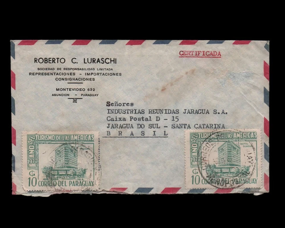 Обложка из Парагвая в Бразилию Санта-Катарина история почты - Изображение 3 из 3