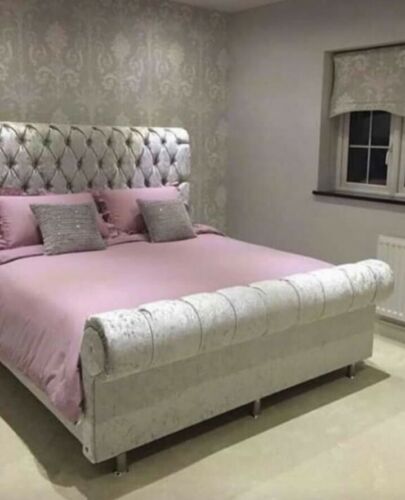 Modern Crushed Velvet Upholstered, Upholstered Sleigh Bed Frame