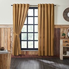 Connell Panel Plaid Set 84x40 Country CURTAINS Woodland Cabin Natural Burgundy