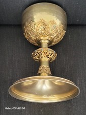 Large Antique German 800 Silver Chalice With Holly Pictures & Turquoise
