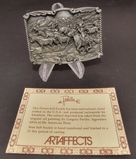 Vintage 1989 Artaffects Pewter Gregory Perillo Belt Buckle "Hoofbeats" 396