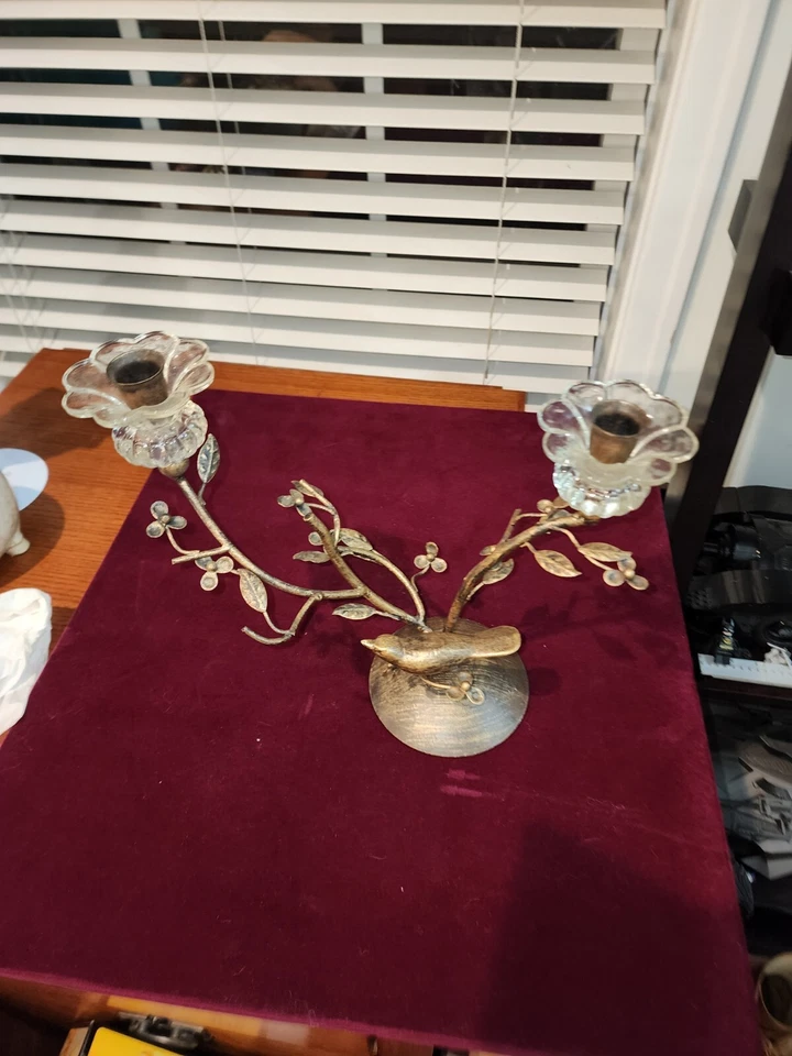 Candelabro de Metal: Diseño de Pájaro y Flor: Mercado Francés Bronce Aspecto 12"L x 10"H Foto 3 de 4