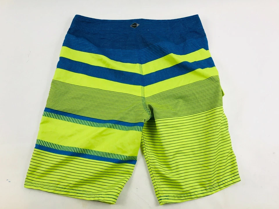 O'neill Swim Trunks Men's Size 34 Lime Green and Blue Striped Drawstrings Pocket - Image 2 of 4