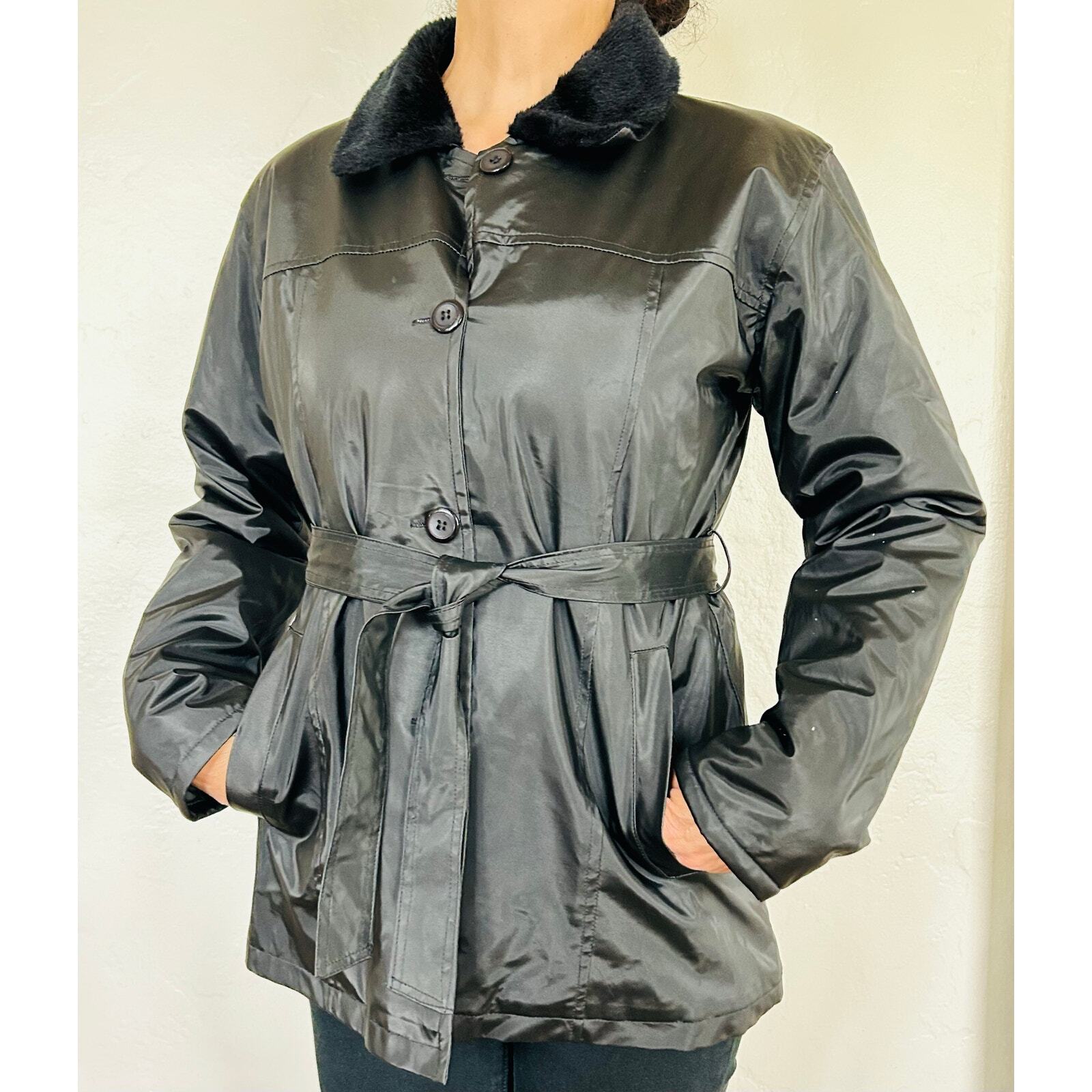 Vintage 90s Black Trench Coat Retro Style Oversized Fit