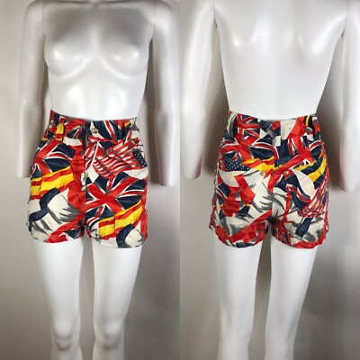 Vtg Gianni Versace Jeans Couture 90s Flag Print Mini Shorts XS