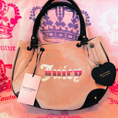 New Brown Pink Juicy Couture Handbag Satchel Bag Purse Velvet