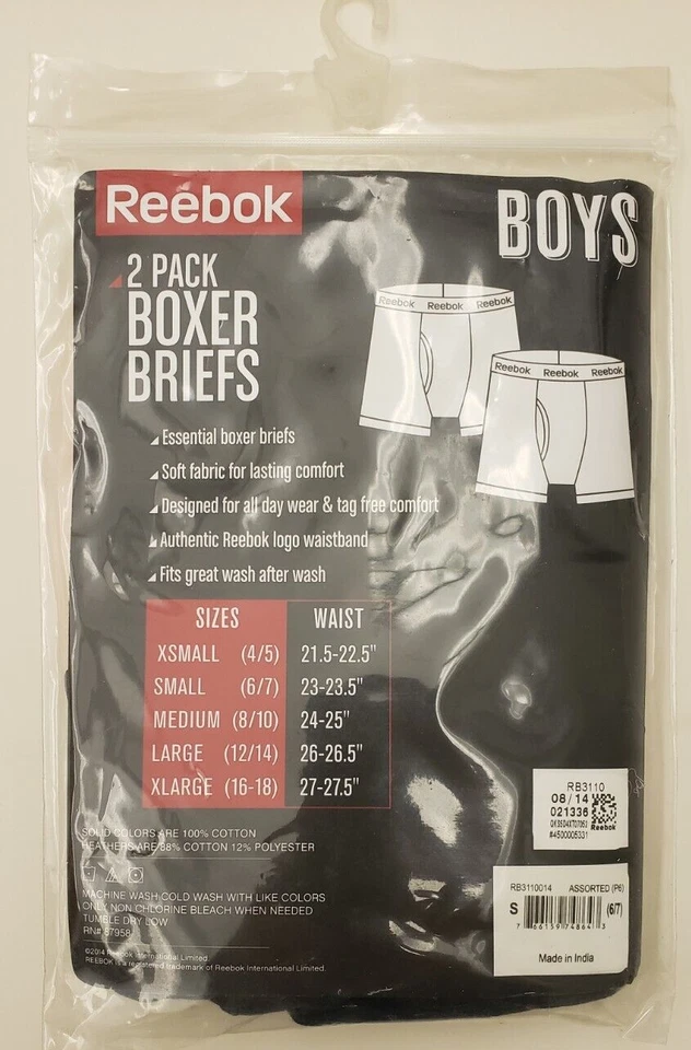 NUEVO PACK DE 2 CALZONCILLOS BOXER REEBOK PARA NIÑOS 100% ALGODÓN TALLA PEQUEÑA 6/7 ENVÍO GRATUITO Foto 2 de 2