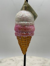 OLD WORLD CHRISTMAS BLOWN GLASS ORNAMENT Ice Cream Cone