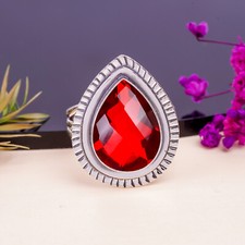 Red Garnet Gemstone 925 Sterling Silver Ring Handmade Jewelry Gift For Friends.