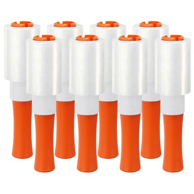 4'' x 328Ft x 20mic Stretch Wrap Mini Roll 8Pcs Clear Plastic Film with Handle