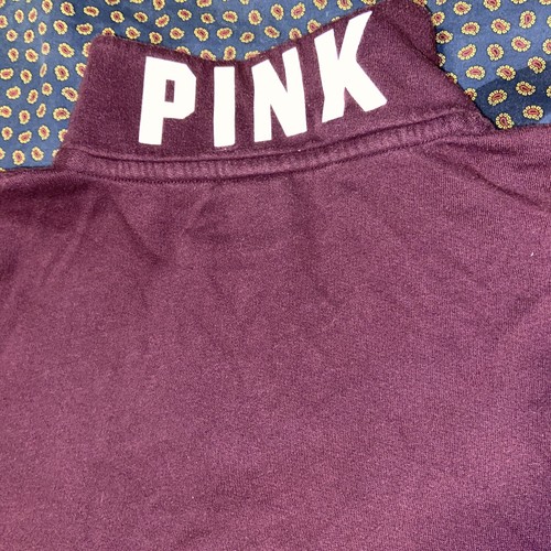 Victoria Secret PINK Sweatshirt Womens Size Med Maroon Logo Pull Over 1/4 Zip - Picture 8 of 8