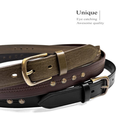 100% One Piece Genuine Leather Belt for Women Studded Punk  display picture 3