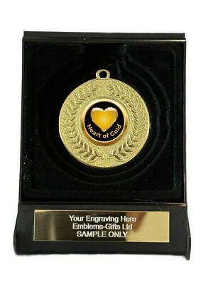 SMARTBADGE Heart of Gold Award 50 mm Goldkontur Medaille in Box (J) graviert kostenlos