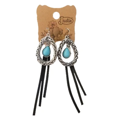 Justin Womens Earrings Western Turquoise Fringe Braided Metal Silver Color Drop - Image 1 of 2