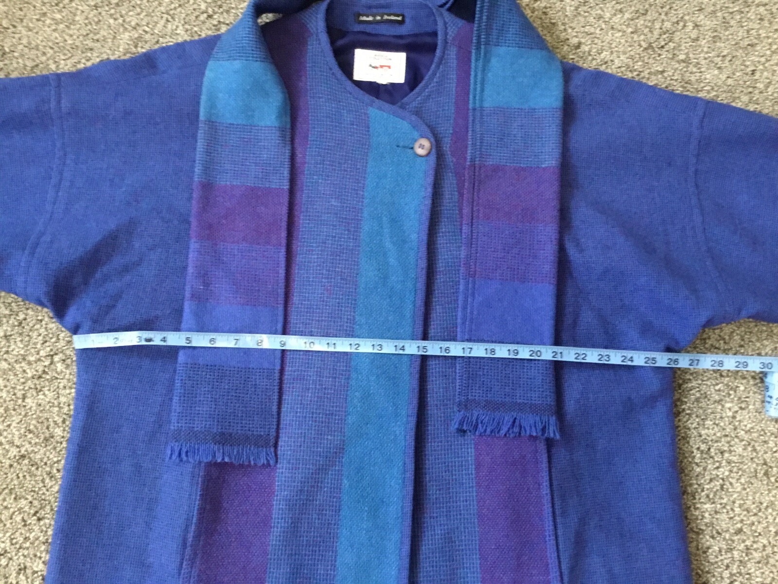 AVOCA COLLECTION IRELAND BLUE PURPLE WOOL CAPE COAT Poncho, Size Medium