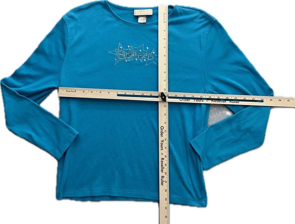 Camiseta manga longa vintage anos 90 M&C Sportswear L feminina enfeitada Grandma Core Y2K - Imagem 4 de 4