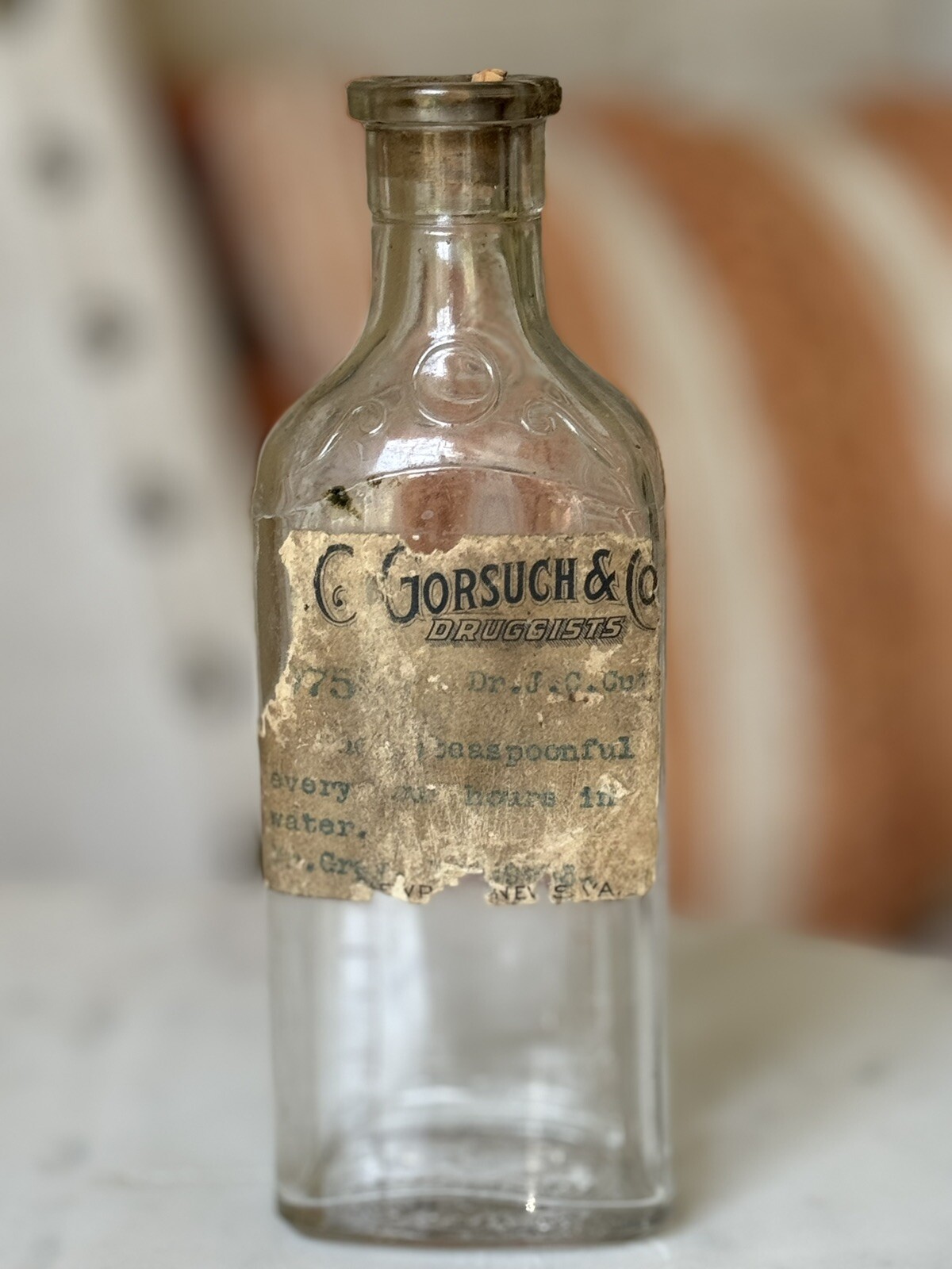 1880s - 1910 C Gorsuch & CO. Druggists Medicine Bottle Partial Label
