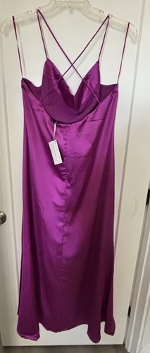Trish Scully Magenta Pink Satin X Back Drape Front Long Maxi Slip Prom Dress 10* - Picture 5 of 14