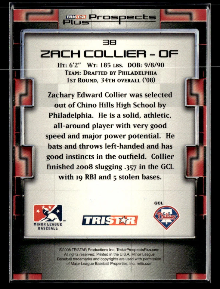 Zach Collier signed auto 2008 TriStar Prospects Plus #38 card - Image 2 of 2