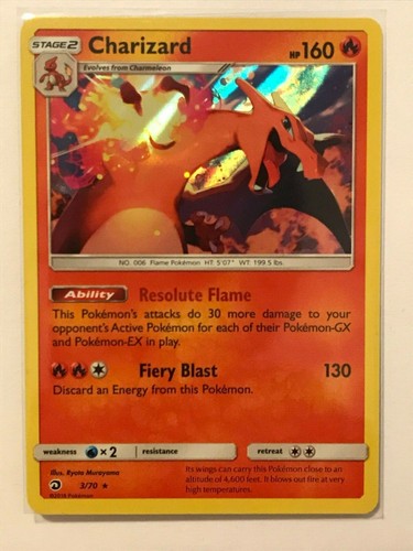 Charizard HOLO RARE 3/70 Pokemon SM Dragon Majesty NM Card TCG Shiny Foil 2018