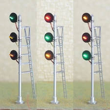 1 x HO scale model railroad searchlight signal tri-colors LED metal 3 heads #M13