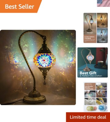 Elegant Mosaic Glass Bedside Lamp with Bronze Base - LED and 3 Color Options
