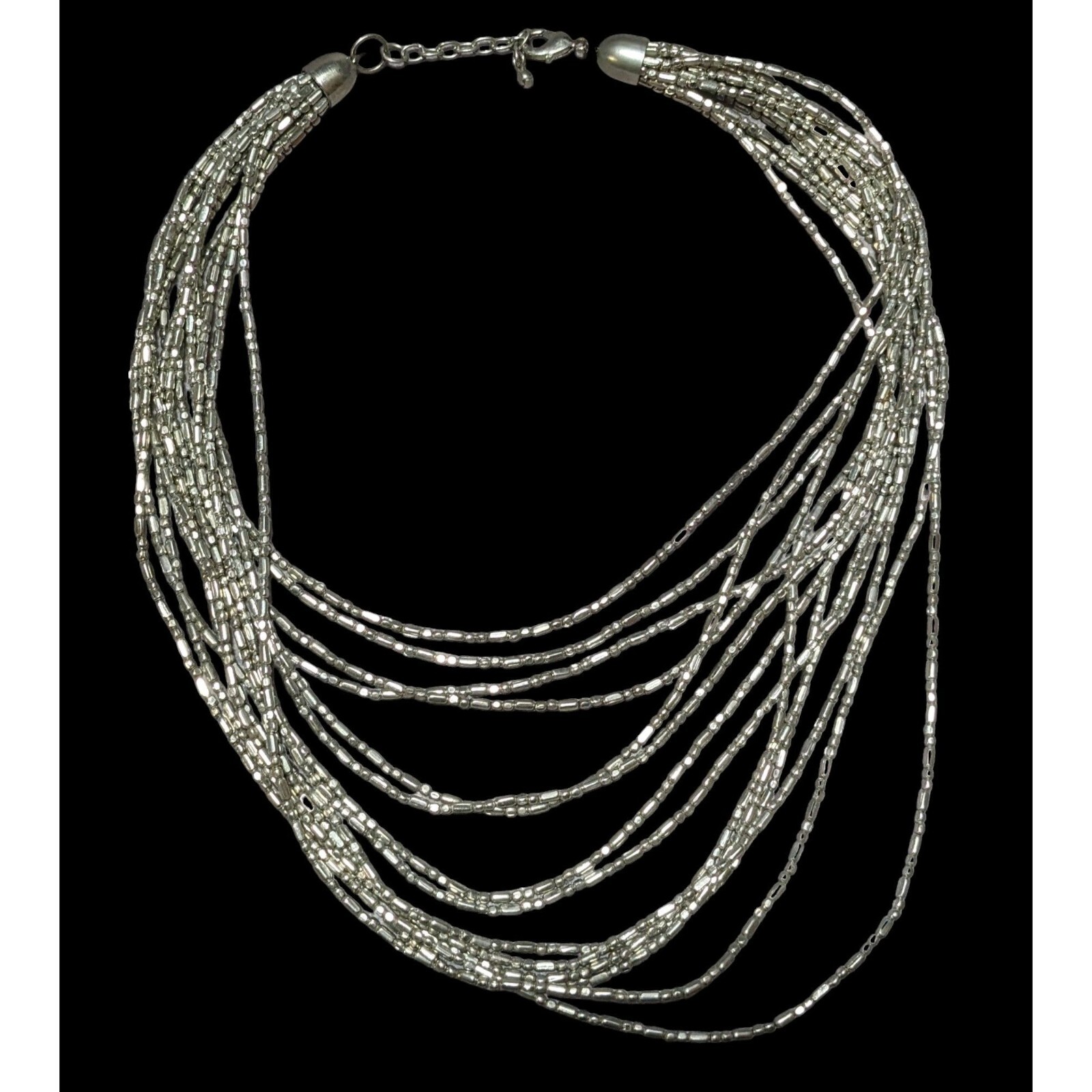 Silver Beaded Multilayer Statement Necklace - image 1