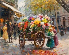  A Flower Cart in a Street Parade oil painting 8x10 print