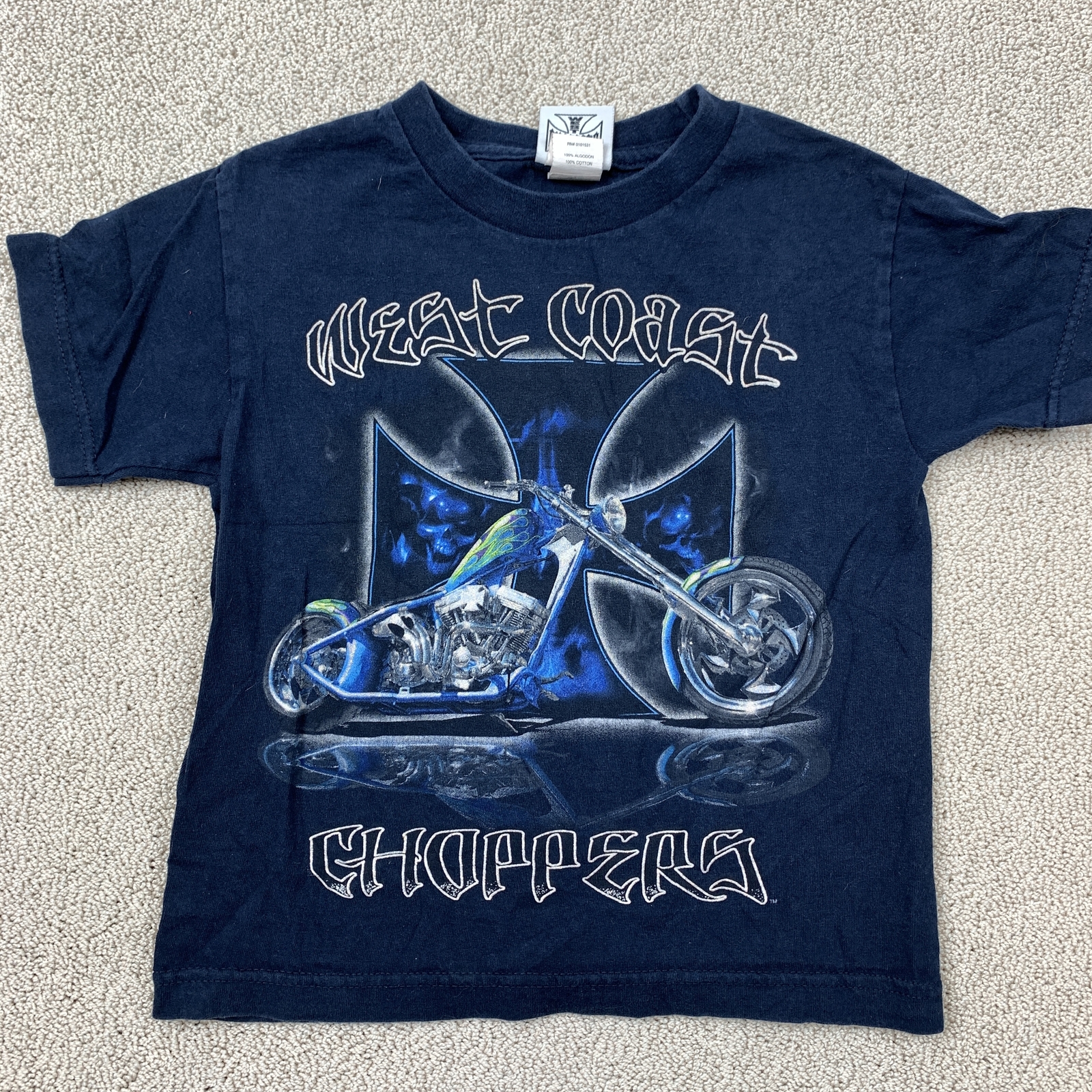 Vintage West Coast Choppers T-Shirt Kids 4/5 Navy Graphic Biker Y2K