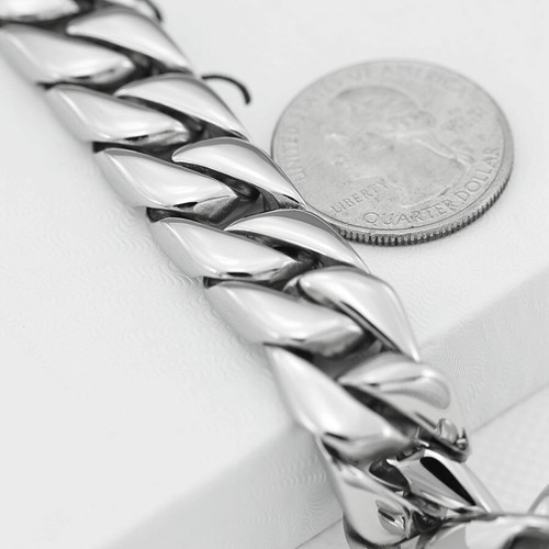 Men's 8.5" Stainless Steel 14mm Cuban Curb Chain Bracelet High Polish.Box - Picture 2 of 3