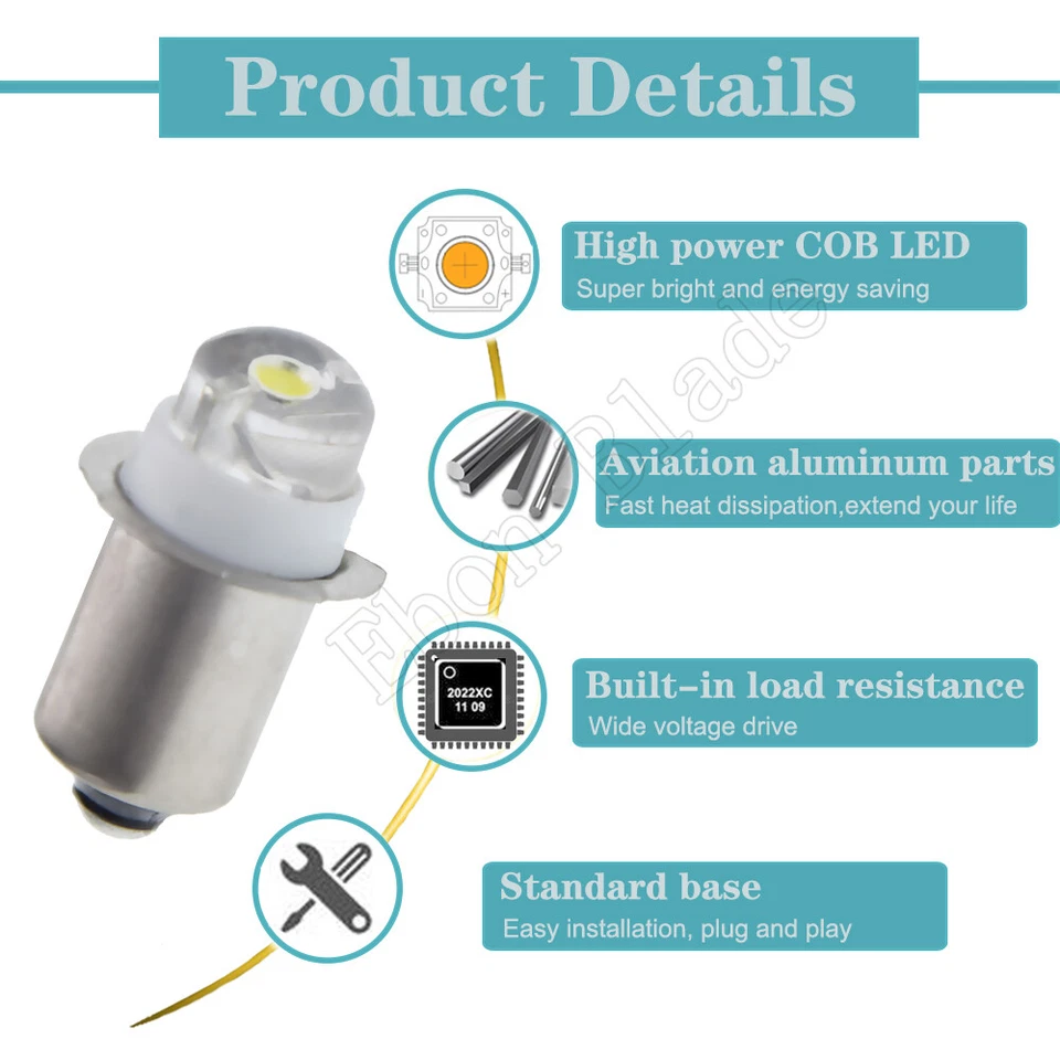 Positive Earth P13.5S 0.5W LED Taschenlampe Ersatzbirne 1.2V 1.5V 2.2V 2.4V 3V - Bild 4 von 4